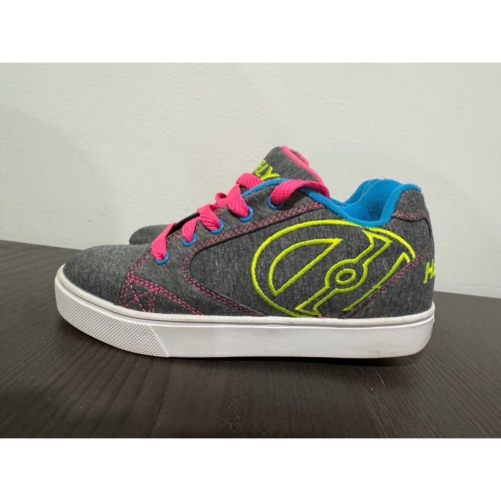 Heelys Vopel Skate Shoes Youth 5 Girls Grey Pink Neon Wheeled Sneakers Roller